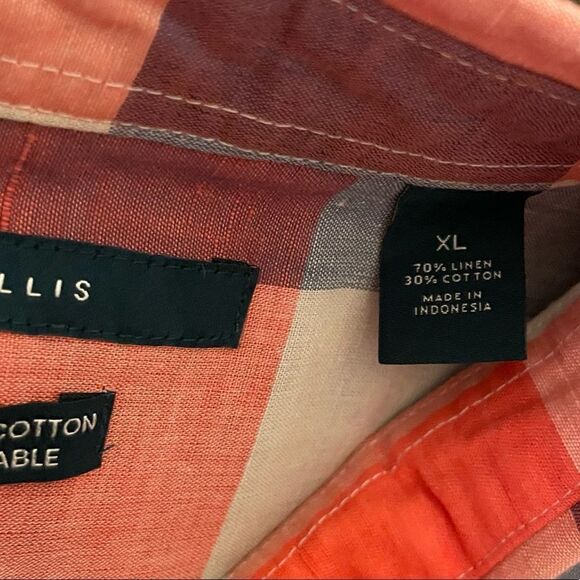 Perry Ellis Short Sleeve Linen Red White + Blue Button Down Shirt (XL) - Picture 2 of 5